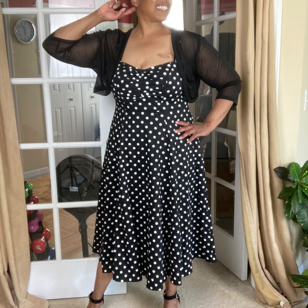 TORRID NWT Midi Poplin Fit&Flare Dress Black w/ White Polka Dots, Size 0… - Picture 8 of 16